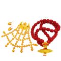 Cultural Tayo Necklace With Hair Clip Nyapu Sikha And Earring Makasi Set For Newari Girls And Women uthentic Newari Gold Plated Traditional Jewelry Set for Girls & Women | Tayo Muga Necklace Makasi Earrings Nyapu Shikha Hair Clip  Newari Traditional Jewel. 