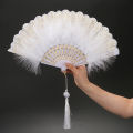 Lolita Feather Folding Fan Japanese Sweet Fairy Girl Dark Gothic Court Dance Hand Fan with Pendant Gift Wedding Party Decoration. 