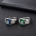 【Mega Men's Sapphire Diamond Green Tapered Crystal Trendy Men's Aggressive Adjustable Ring. 