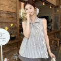 New Striped Bow Shirt For Women Summer Fashion Sleeveless Top Slimming Vest Casual Style Korean Version Shirts. 