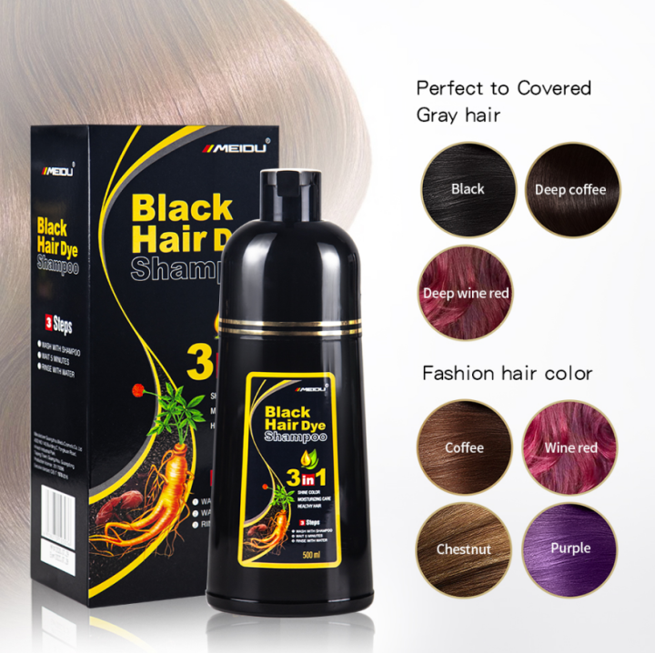 China Manufacturer Meidu Brand Private Label Ammonia Free Magic Black Brown Hair Dye Fast Black Hair Color Shampoo