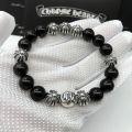 【New arrival】High Version CH Natural Obsidian Eight Silver Beads Bracelet Retro Thai Silver Cross Bracelet for Men and Women. 