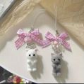 Masala Beads Flocking Fuzzy Kitty Pendant Doll Keychain Heart Bow Shaped Key Chain Bowknot Keyring Phone Charm Backpack Gift. 