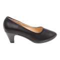 Solid Black Vinci Block Heel Closed Shoes For Women. 