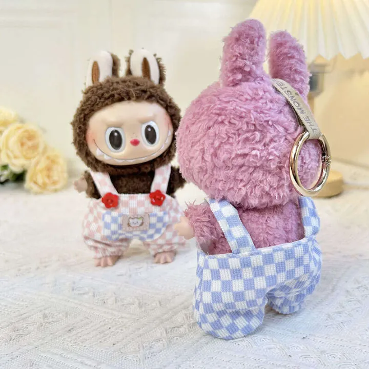 Clothing%20Only%5D%2017cm%20Blind%20Box%20Doll%20Keychain%20Labubu%20Plush%20Toy%20Clothes%20Pink%20and%20White%20Plaid%20Overalls%20Cute%20-%20Image%204