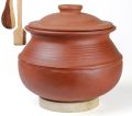 CLAY NEPAL Handi / Earthen Kasaudi / Mud / Mitti Pot with Lid for Cooking and Serving 4 Litre Big Size Eco-Friendly | Reusable and Washable | With Wooden Spatula 2 Pieces. 