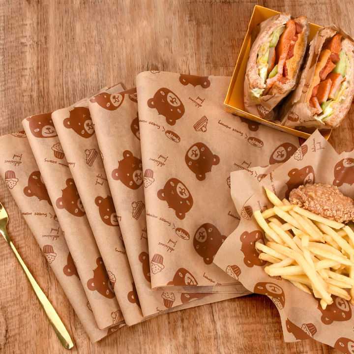 100PC Sandwich Packaging Paper Food Grade Without BisphenolA Oil Resistant Paper Bread Sandwich Fries Oilpaper Baking Tools Fayshow
