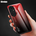 Biruiqu For Honor 200 Pro Shockproof Gradient Tempered Glass Back Soft Silicone Edge Case Cover. 
