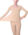 Cream Solid Fur Inside Thermal Set For Ladies. 