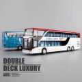 High Quality High Imitation Bus Shape Double Sightseeing Bus Vehicle Model Alloy Bus Model Pull Back. 