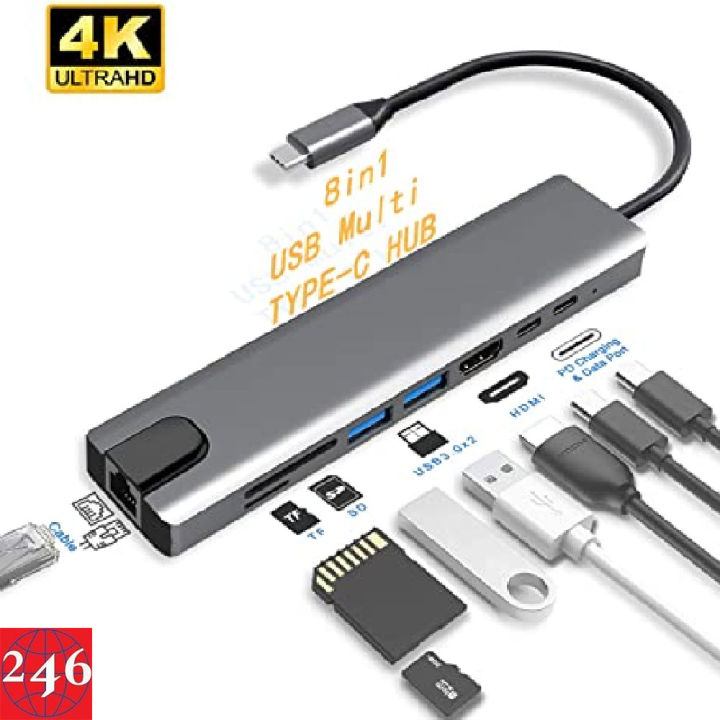 8 in 1 Type C To USBC 4K HDMI Adapter USB 3.0 Multiport Cable Hub