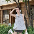 New Striped Bow Shirt For Women Summer Fashion Sleeveless Top Slimming Vest Casual Style Korean Version Shirts. 