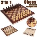 Wenefang Sutuiying New 3 in 1 Wooden Checkers Backgammon Chess Set, Board 【2025 Version】 Party Travel Games With Portable Folding Chessboard. 