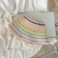 Fashion Summer Beach Straw Cap Women's Striped Rainbow Sun hat Handmade Wide Brimmed Bucket Hat Girls. 