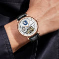 Kinyued brand fashionable luxury dual time zone moon phase leather waterproof automatic mechanical men's watch. 