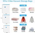 Pack of 5 Reusable Ziplock Vacuum Storage Space Saver Bags with Travel Hand Pump for Clothes | Vaccum Storage Space Saver Bag. 