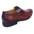 Brown Leather None Lace Pattern Design Black Horse  Formal Shoes For Men. 