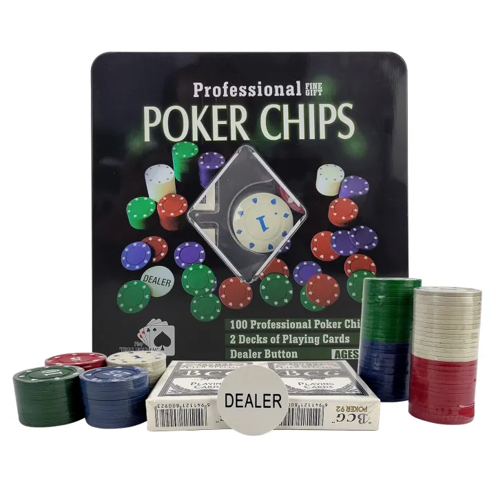 Professional%20%20Chips,%20100%20Pcs%20Dual-Toned%20%20Chips%20with%20Case,%202%20Decks%20of%20Cards%20+%201%20Dealer%20Button%20(10+%20Years,%20Multicolor)%20-%20Image%204