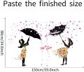 Silhouette Girl In Floral Dress Holding Umbrella Wall Sticker. 