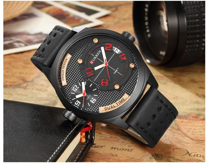 CURREN%20%208252%20Dual%20Time%20Analog%20Quartz%20Watch%20For%20Men-%20Red/Black%20-%20Image%203