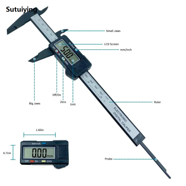 General Tools Digital Ruler Sutuiying Measuring Tool Digital Ruler 150mm 100mm Electronic Digital ...