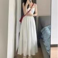 Elegant High-Waist Sling Dress Pleats Spaghetti Strap Beach Dress Sweet Women Clothing Summer. 