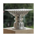 18 Cm. Thai Sliver Coated Aluminum Traditional Style Tray With Pedestal For Worship (Tika Thali). 