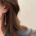 Pebbles Nepal Silver Long Chain Drop Earrings for Women – Minimalist Korean Fashion Jewelry. 