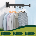 Folding Clothes Hanger Wall Mount Retractable Cloth Drying Black C. 
