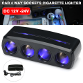 4 Way Cigarette Lighter Socket Splitter Adapter Blue Indicator Light For Tablet Smartphone GPS Charger Socket. 