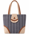 Handmade Cotton & Faux Leather Women's Shoulder Bag with Zipper & 4 Compartments - Made in Nepal. 