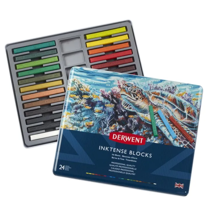 Derwent Inktense Watersoluble Ink Blocks Tin (Set of 24)