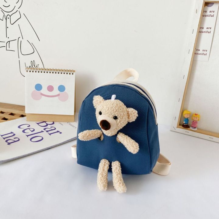 Portable Cute  Version Zipper School Bag Toddler Chest Bag Cloth Crossbody Bag Bear Canvas Bag Crossbody Backpack Bear Backpack Children's Plush Bear Bag