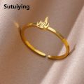 Sutuiying Stainless Steel Rings for Women Jewelry Accessories Simple Vintage Decoration Moon Sun Star Heart Flame Cross Adjustable Ring. 