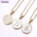 Wenefang MHS.SUN Fashion 26 Letters Pendant Necklace Women Girls A-Z Alphabet Stainless Steel Chain Shell Jewelry Simple Design 1Pcs. 