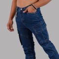 Wraon Dark Blue Stretchable Premium Fancy Denim Cargo Box Pant For Men - Fashion | Pants For Men | Men's Wear | Cargo Pants |. 