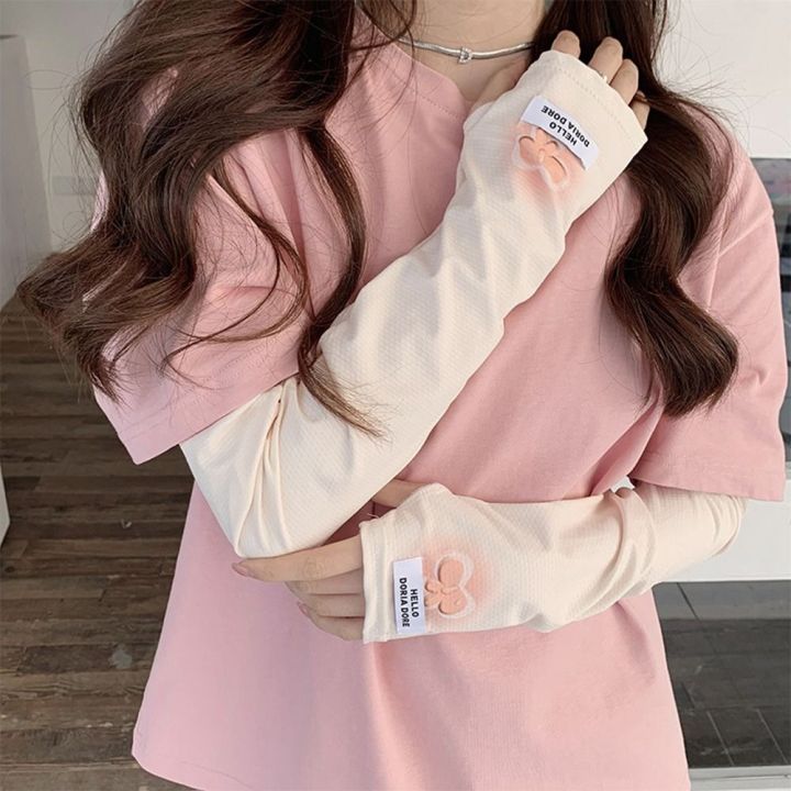 Hand Sleeves Elastic Cute For Girl Sunscreen Driving UV Protection Gloves Printing Ice Silk Sleeve Arm Sleeves Cooling Sleeves Sun Protection