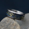 Viking Dragon Pattern Gold Inlay Wedding and Engagement Ring for Men. 