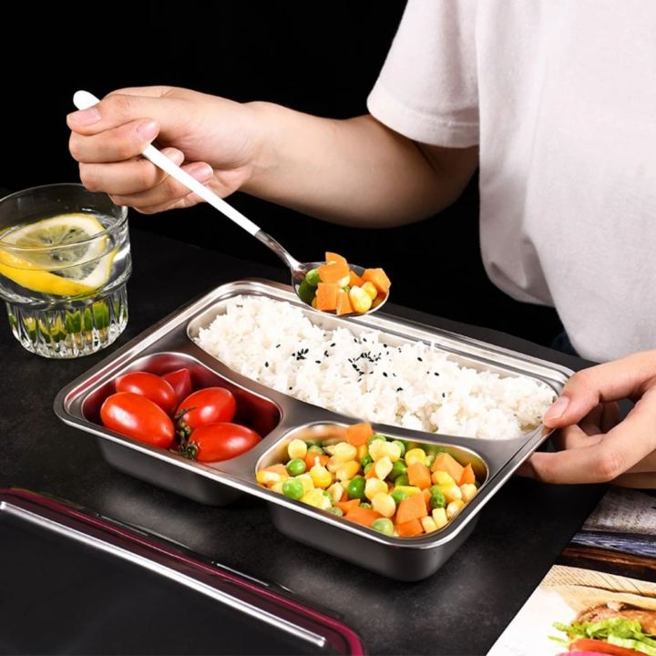 Stainless Steel Divided Meal Plate Tray-3 Compartments Dinner Dish for Baby