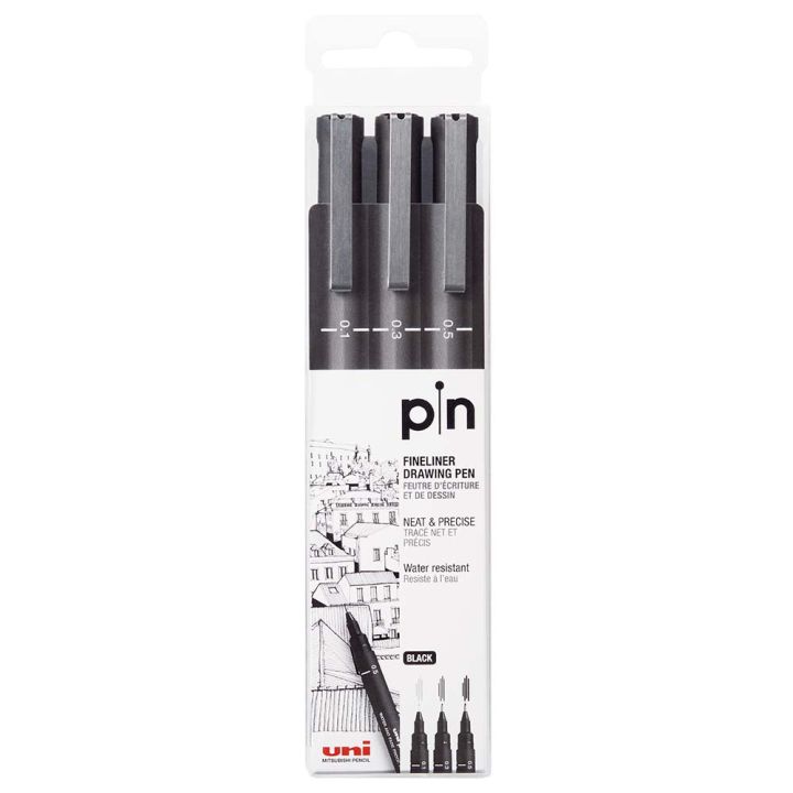 Uni Pin Fineliner Drawing Pen Pack of 3 - Pigment Waterproof Ink