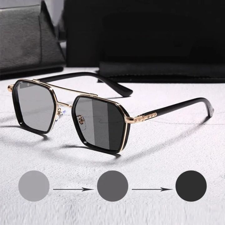 Changeable Glass Black/Without Case/Golden Black Metal Frame Sunglasses For Men