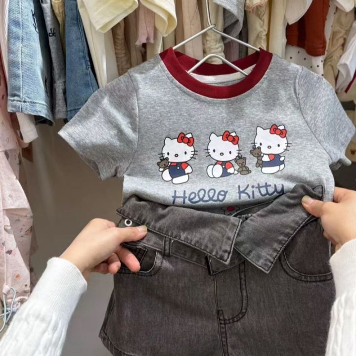 Korean%20children's%20clothing%20children's%20set%2025%20summer%20new%20cartoon%20Kt%20cat%20print%20short%20sleeve%20t-shirt%20foreign%20denim%20shorts%20tide%20-%20Image%202
