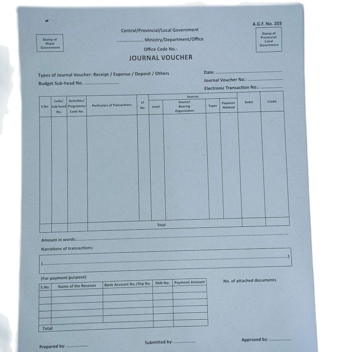 Journal Voucher A.G.F. No.203