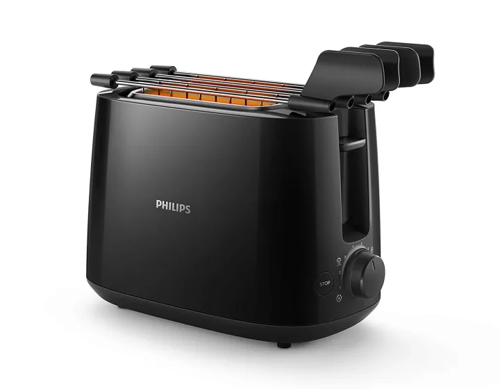 PHILIPS%20Daily%20Collection%20830W%202%20Slice%20Pop-Up%20Toaster%20with%20Integrated%20Bun%20Rack%20HD2582/00%20(White/Black)%20-%20Image%209