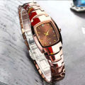 Luxury Coffee Color Rectangle Waterproof Warranty Ladies Watches | Casual Square Design Metal Bracelet Coffee Dial Watch For Women. 