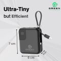 Green Mini Thunder Small Size Power Bank | 10000mAh | Fast Charging |  Ultra Thinner | 22.5W | Attach Wire | PD input-Output | Digital Display | Lithium-Polymer Battery | Slim & Thinner Pocket-Friendly | Lanyard | 6 Months Warranty | Black & White Colors. 