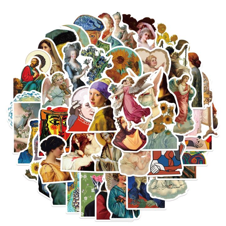 Artsy Home 25/50 Pcs Van Gogh Oil Painting Stickers for Laptops and Skateboards Cellphone Guitar