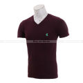 Wine Red Solid V-Neck T-Shirt For Men. 