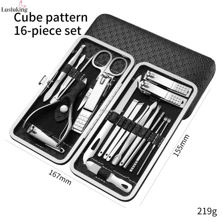 Asinrn%20ERosIon%209/16/19Pcs%20Manicure%20Set%20Black%20Stainless%20Steel%20Nail%20Clippers%20Cuticle%20Nipper%20Pedicure%20Professional%20Care%20Tool%20Cleaning%20Grooming%20Kit%20-%20Image%207