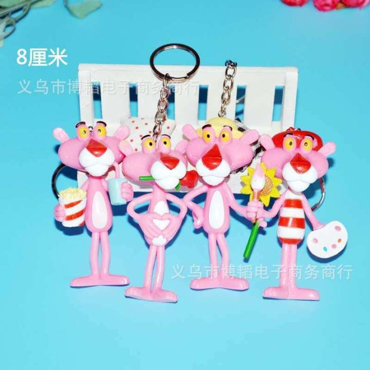 8cm Korean Cute Creative Cartoon Naughty Pink Panther Plush Keychain Ring Womens Bag Pendant